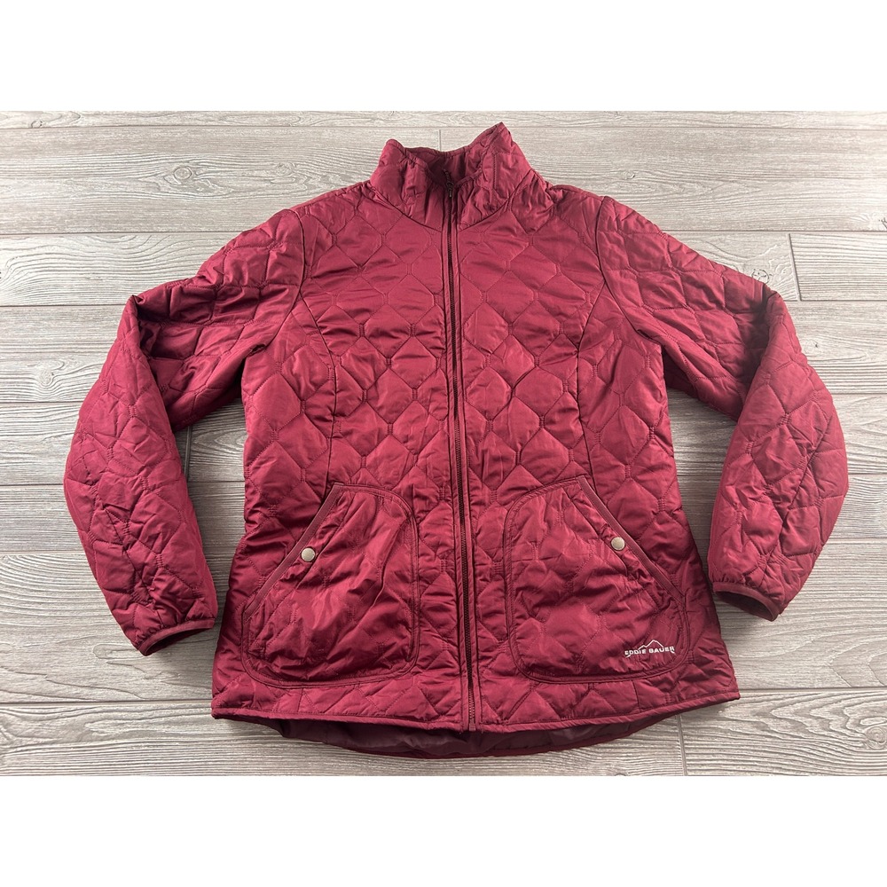 Eddie Bauer Womens Large Burgundy Quilted Full Zip Lightweight Jacket Maroon L
